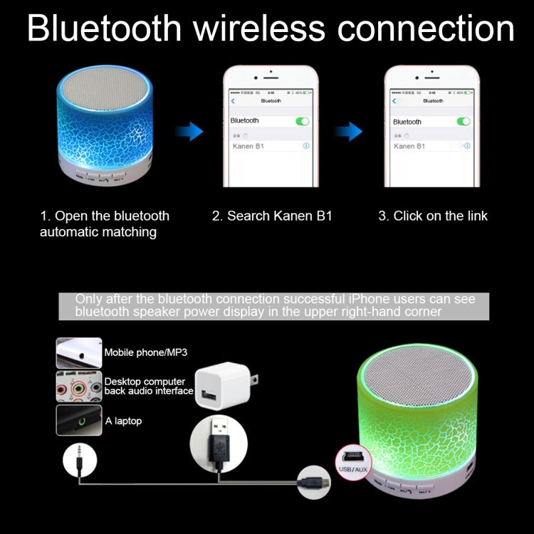 A9 Mini Portable Glare Crack Bluetooth Stereo Speaker with LED Light, Built-in MIC, Support Hands-free Calls & TF Card 🇨🇳