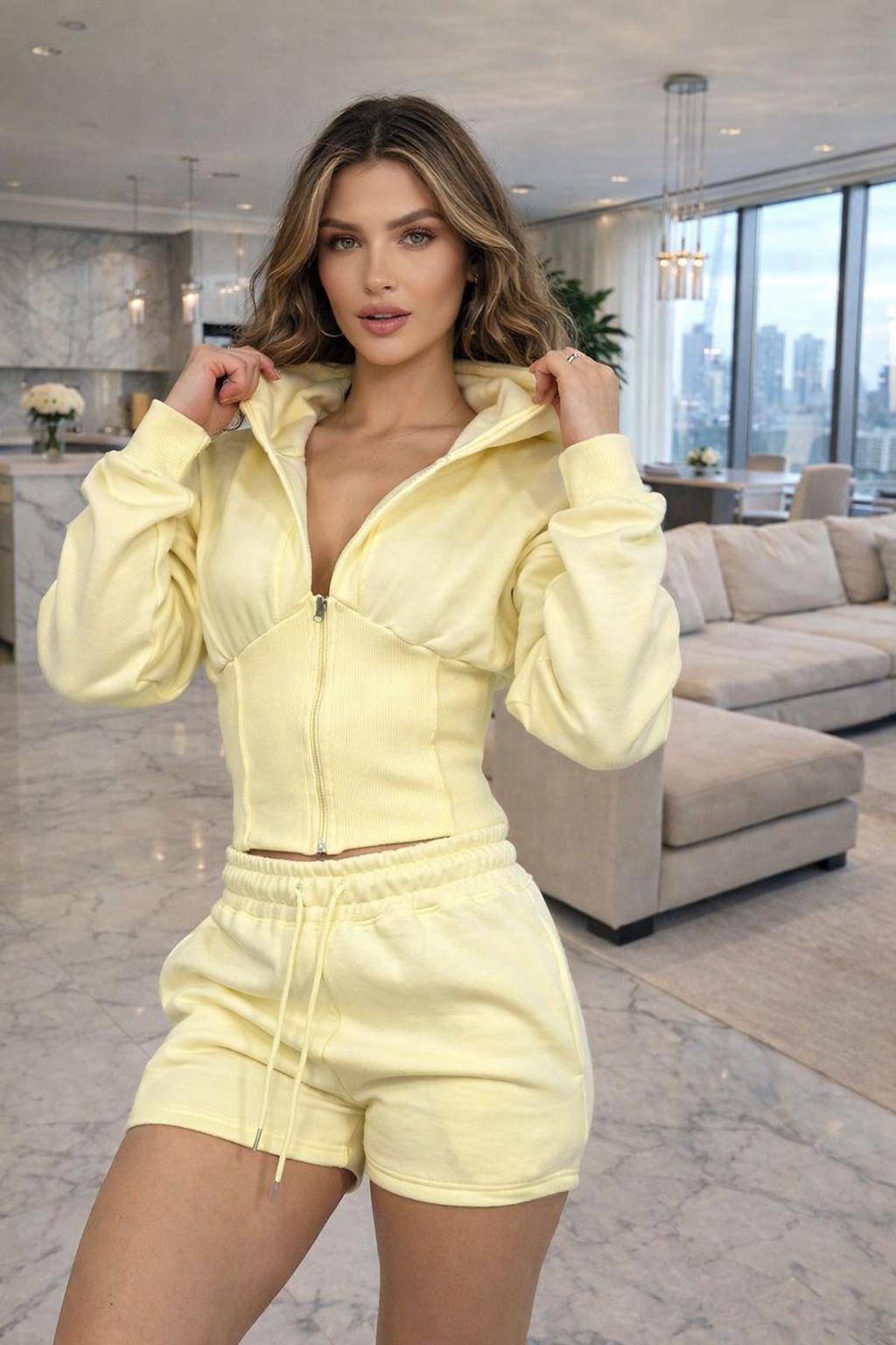 Cropped Zipped Co-Ord Hooded Short Set 🇬🇧