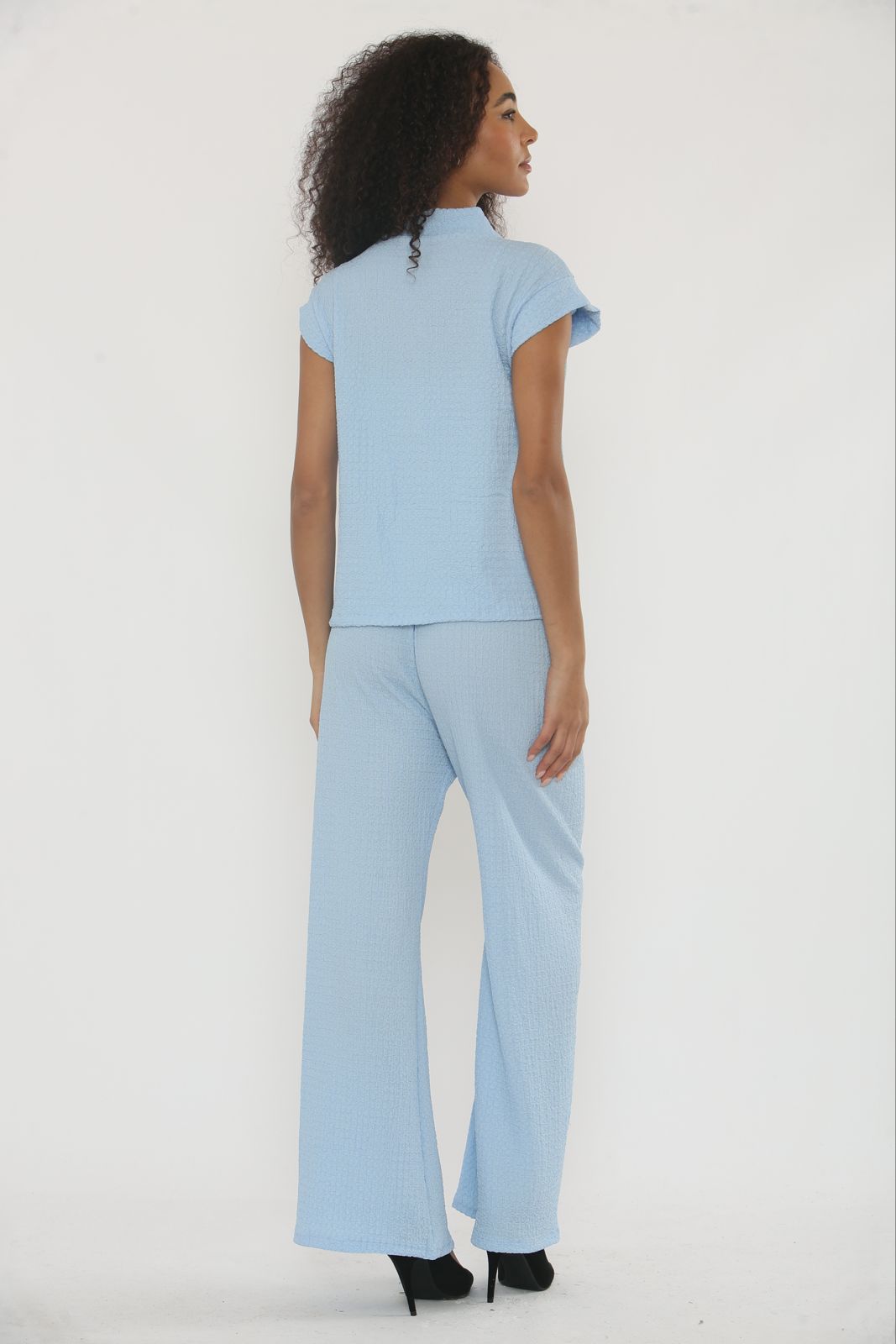 V-Neck Cheesecloth Gold Button Top & Wide Leg Trouser Co-Ord Suit 🇬🇧