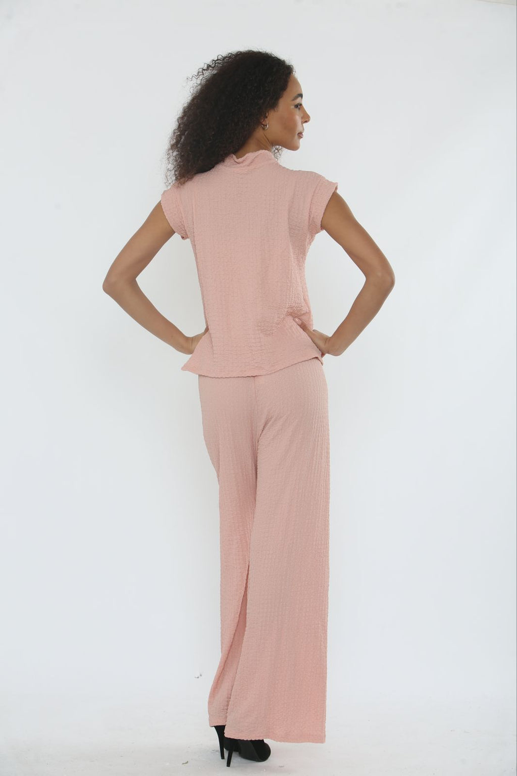 V-Neck Cheesecloth Gold Button Top & Wide Leg Trouser Co-Ord Suit 🇬🇧