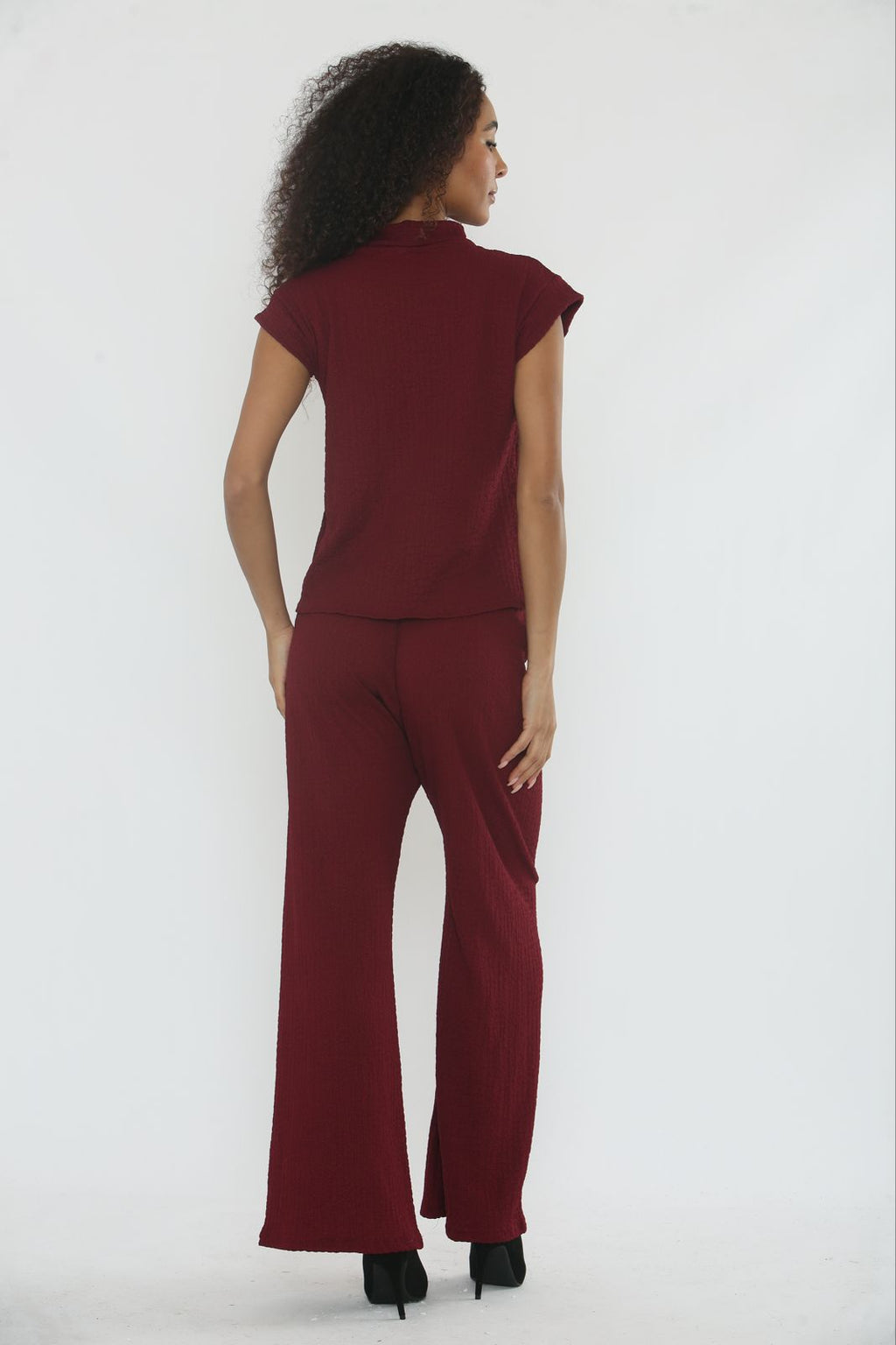 V-Neck Cheesecloth Gold Button Top & Wide Leg Trouser Co-Ord Suit 🇬🇧