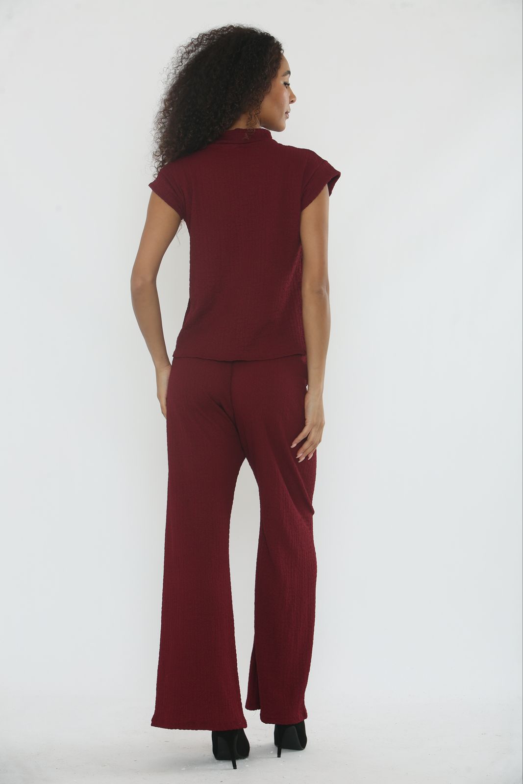 V-Neck Cheesecloth Gold Button Top & Wide Leg Trouser Co-Ord Suit 🇬🇧