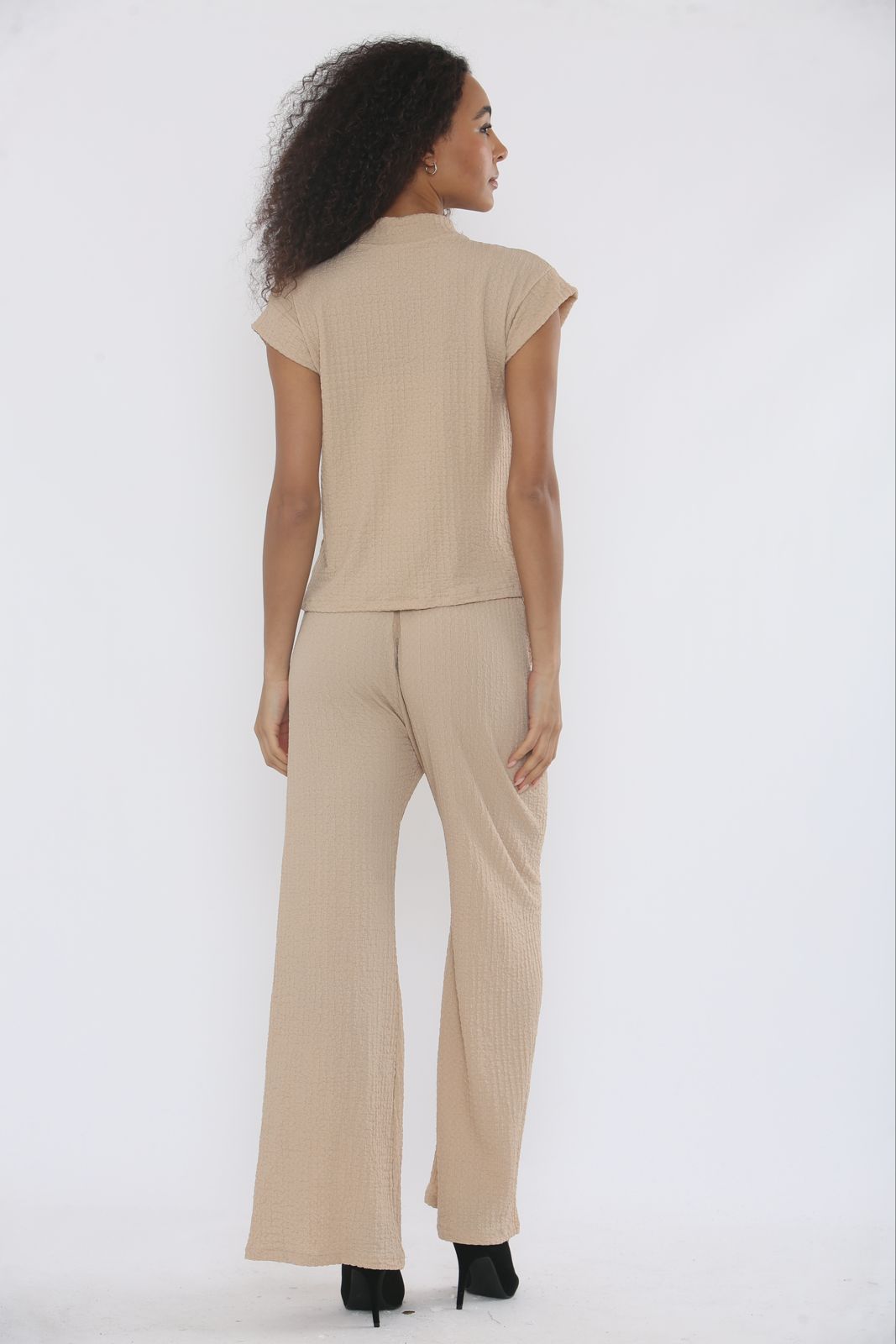 V-Neck Cheesecloth Gold Button Top & Wide Leg Trouser Co-Ord Suit 🇬🇧