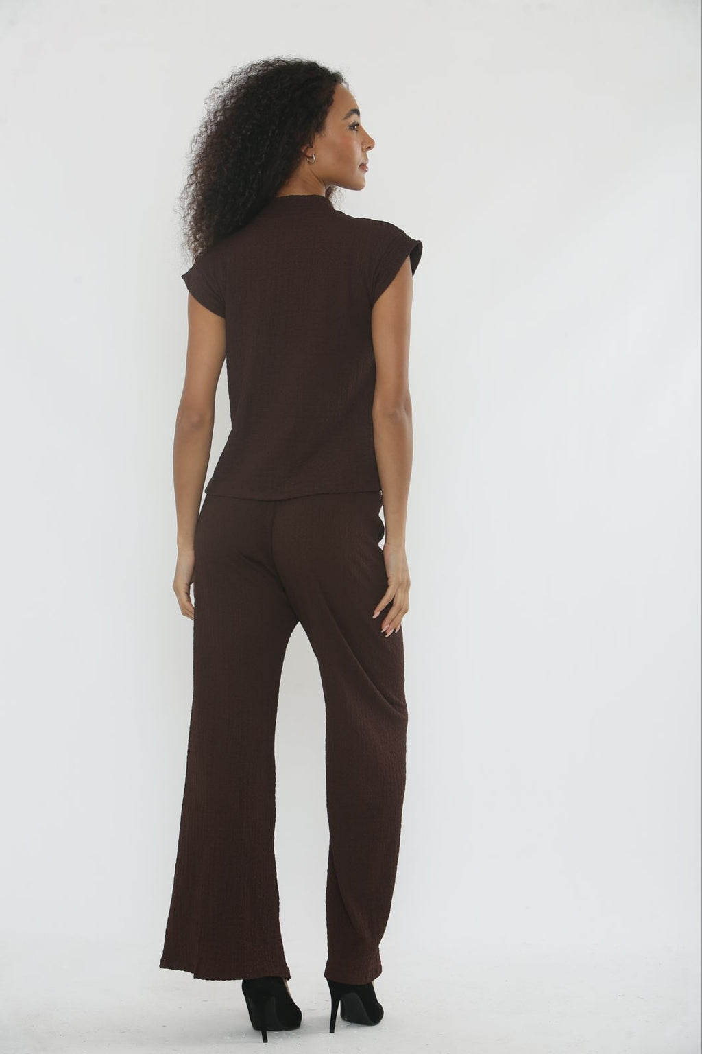 V-Neck Cheesecloth Gold Button Top & Wide Leg Trouser Co-Ord Suit 🇬🇧