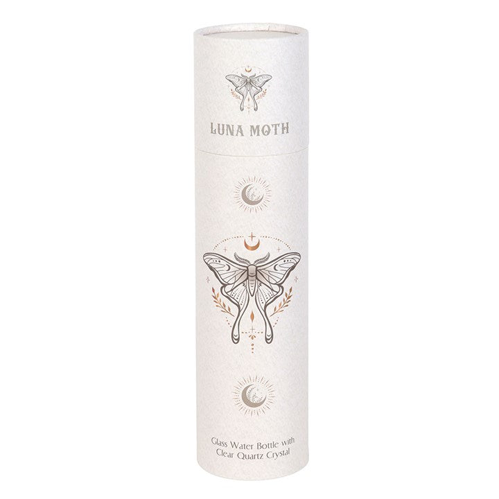 Luna Moth Glass Water Bottle with Clear Quartz Crystal 🇬🇧