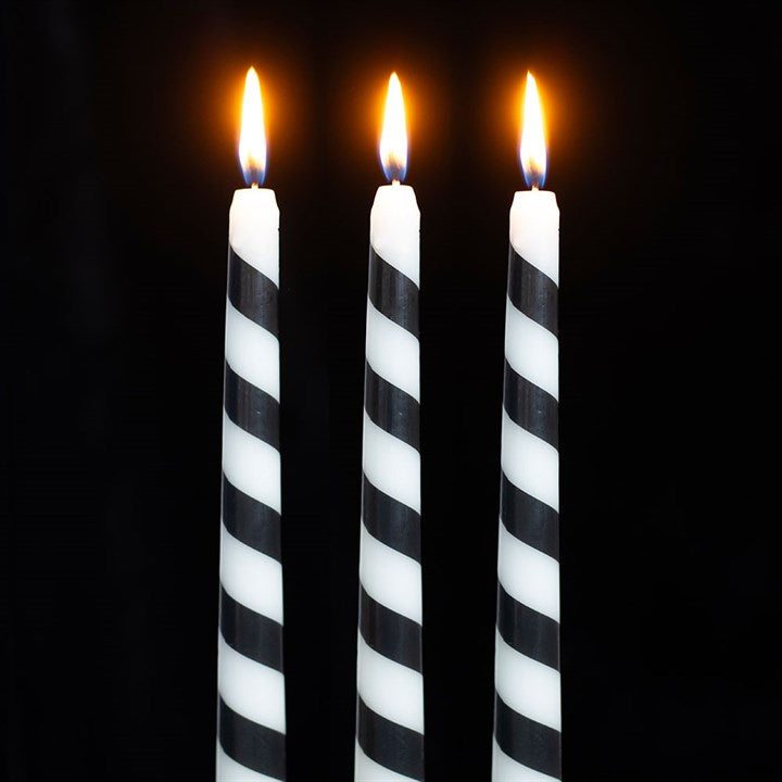 Set of 3 Black Candy Cane Taper Candles 🇬🇧