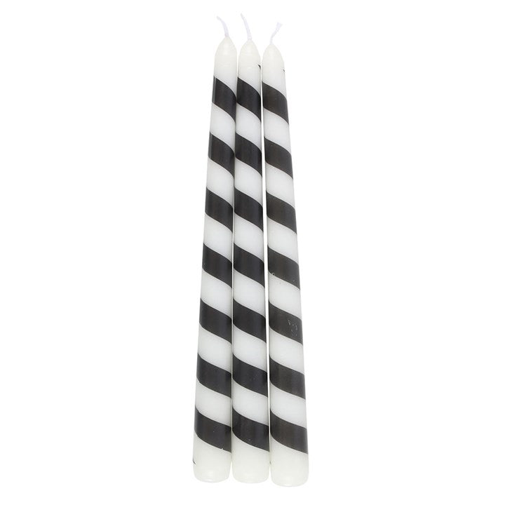 Set of 3 Black Candy Cane Taper Candles 🇬🇧