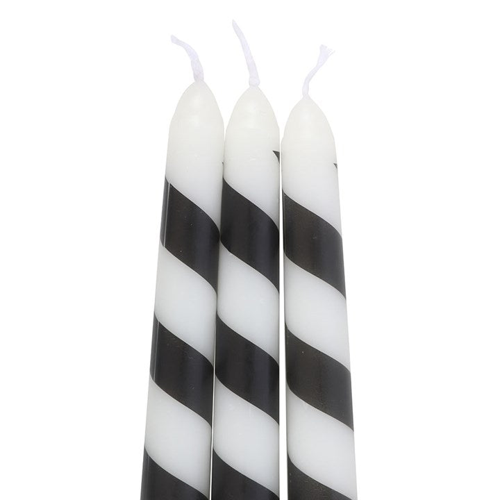 Set of 3 Black Candy Cane Taper Candles 🇬🇧