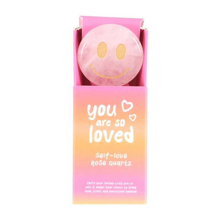 You Are Loved Rose Quartz Happy Face Crystal 🇬🇧