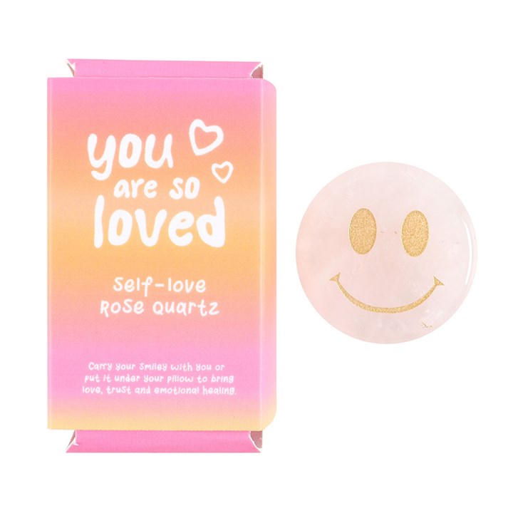 You Are Loved Rose Quartz Happy Face Crystal 🇬🇧