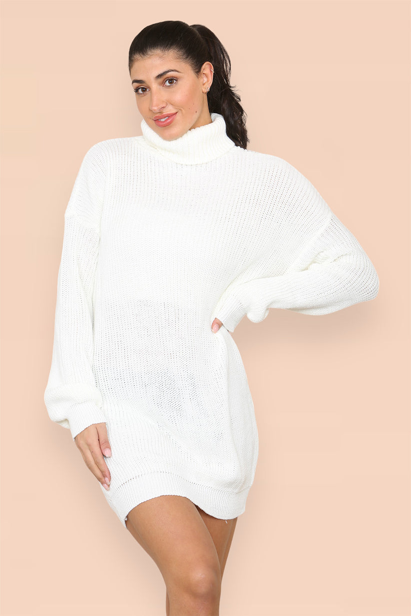 Polo Roll Neck Over Sized Ribbed Knitted Florescent Chunky Sweater Jumper Dress 🇬🇧