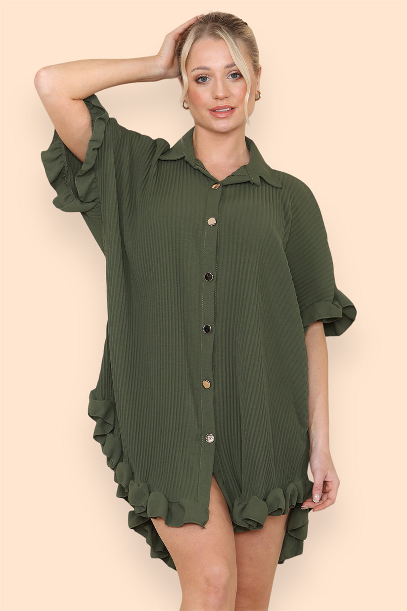 Over Sized Italian Gold Button Pleated Frill Ruffle Dress Top 🇬🇧