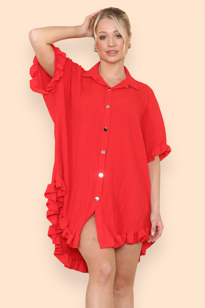 Over Sized Italian Gold Button Pleated Frill Ruffle Dress Top 🇬🇧
