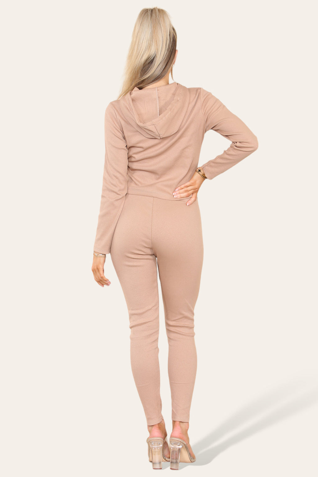 Front Pocket Zip Suit Ribbed Hooded Lounge Wear Set 🇬🇧