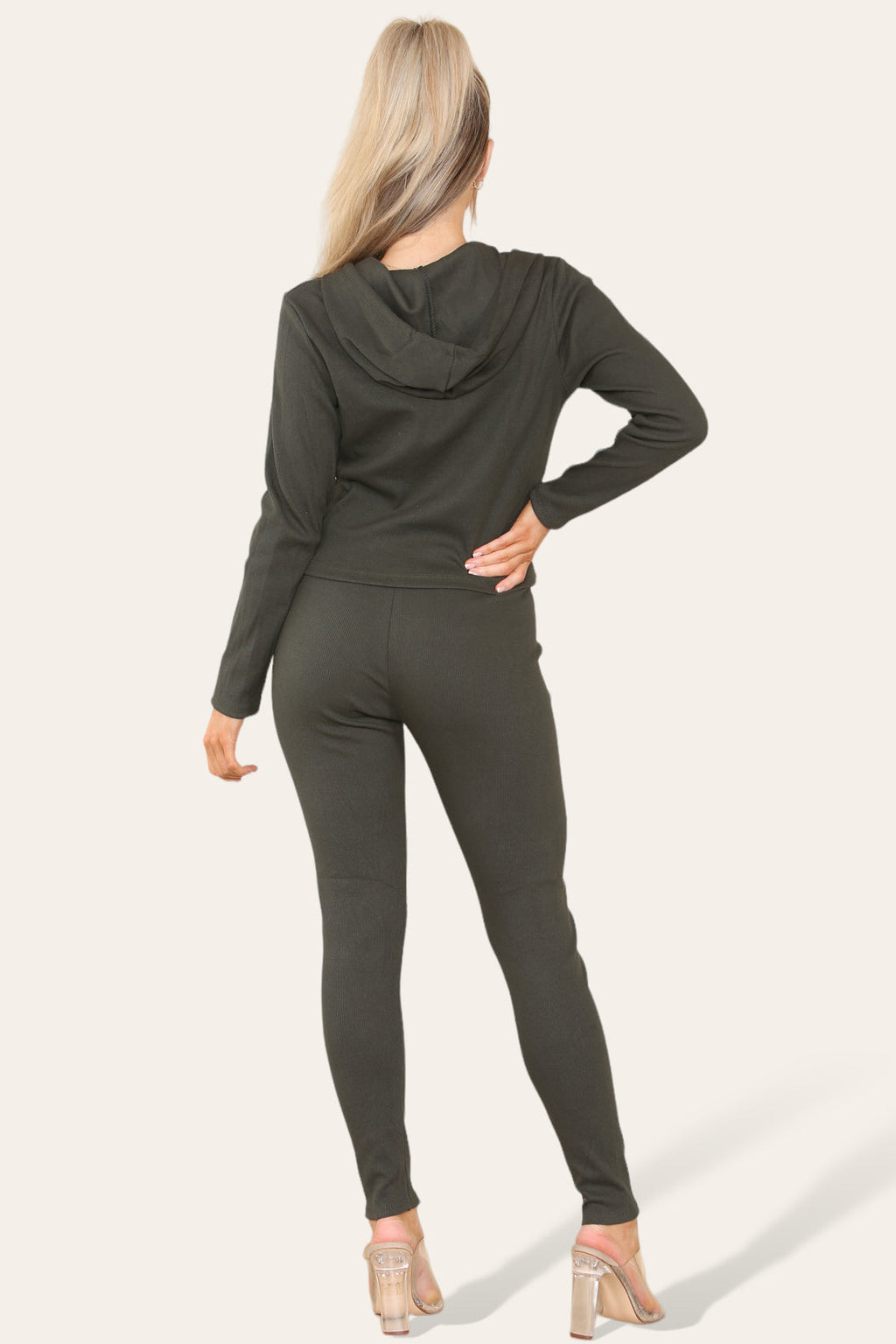 Front Pocket Zip Suit Ribbed Hooded Lounge Wear Set 🇬🇧