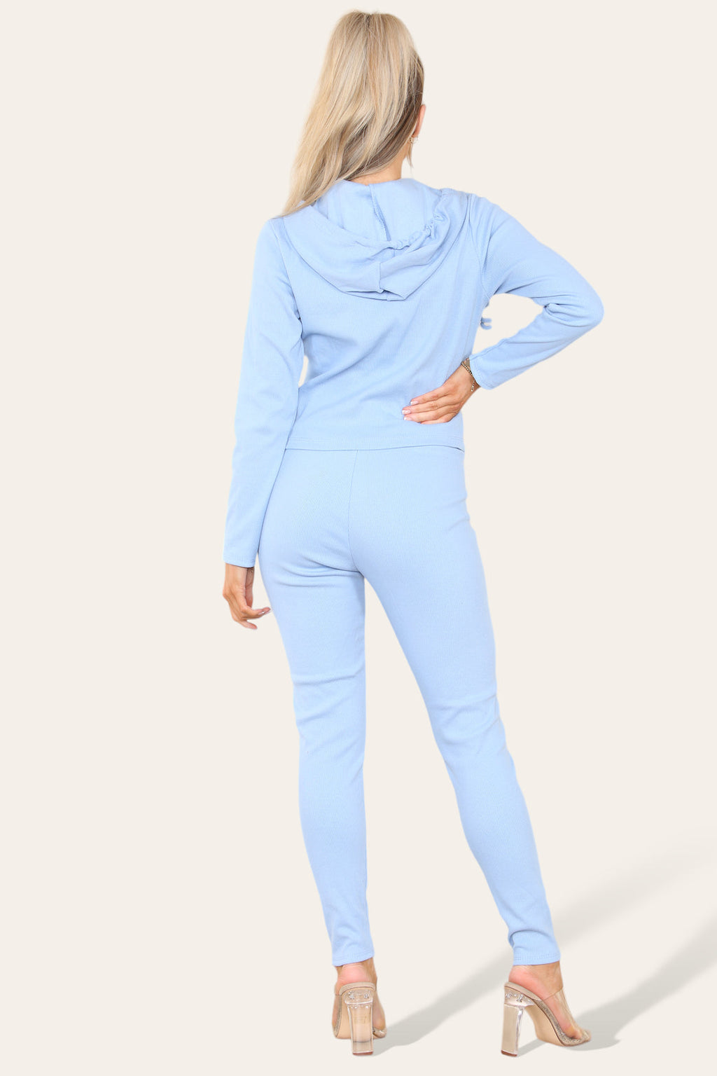 Front Pocket Zip Suit Ribbed Hooded Lounge Wear Set 🇬🇧