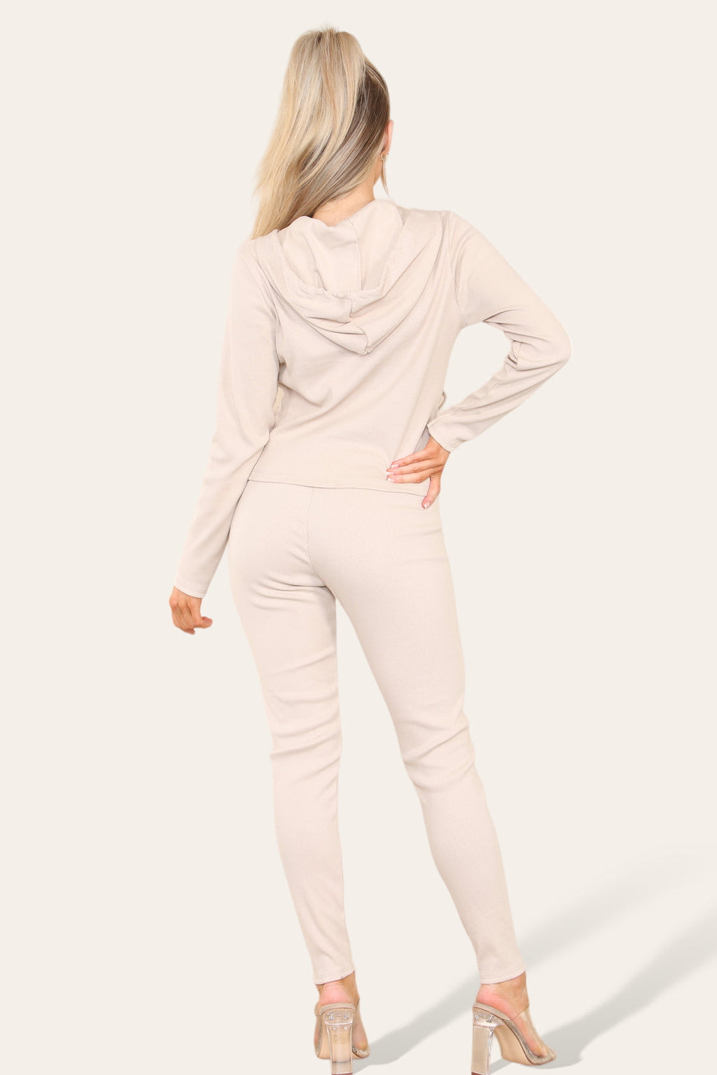 Front Pocket Zip Suit Ribbed Hooded Lounge Wear Set 🇬🇧