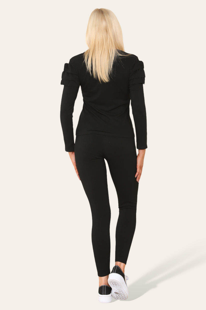 Frilled Sleeves Set Shoulder Golden Button Lounge Wear Suit 🇬🇧