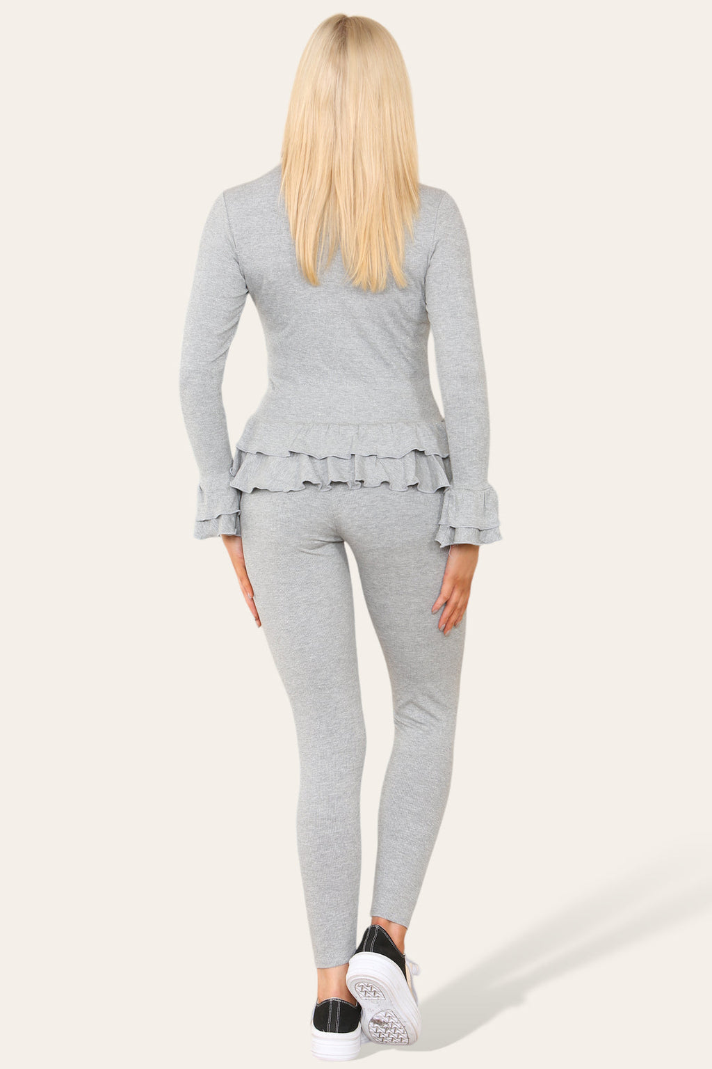 Long Sleeves Peplum Front Buttons Frilled Hem Lounge Wear Set 🇬🇧