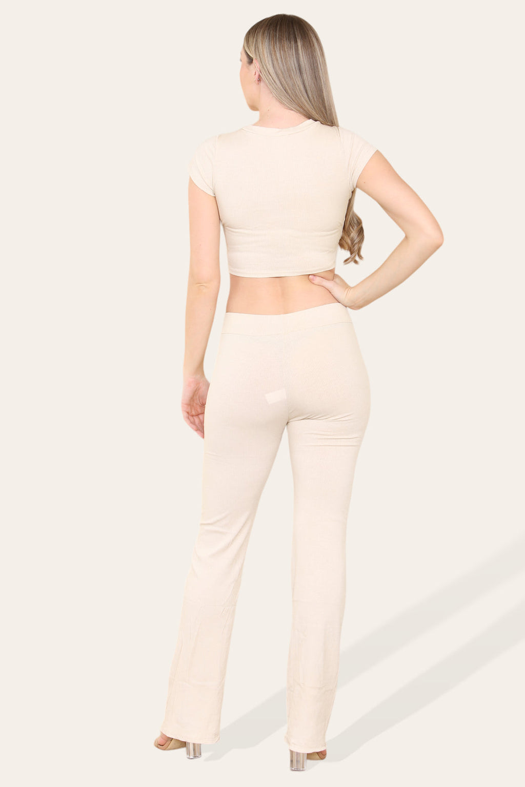 Tie Belt Front Cropped Loungewear Ribbed Trousers Set 🇬🇧