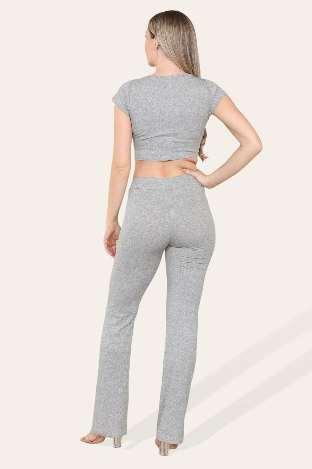 Tie Belt Front Cropped Loungewear Ribbed Trousers Set 🇬🇧