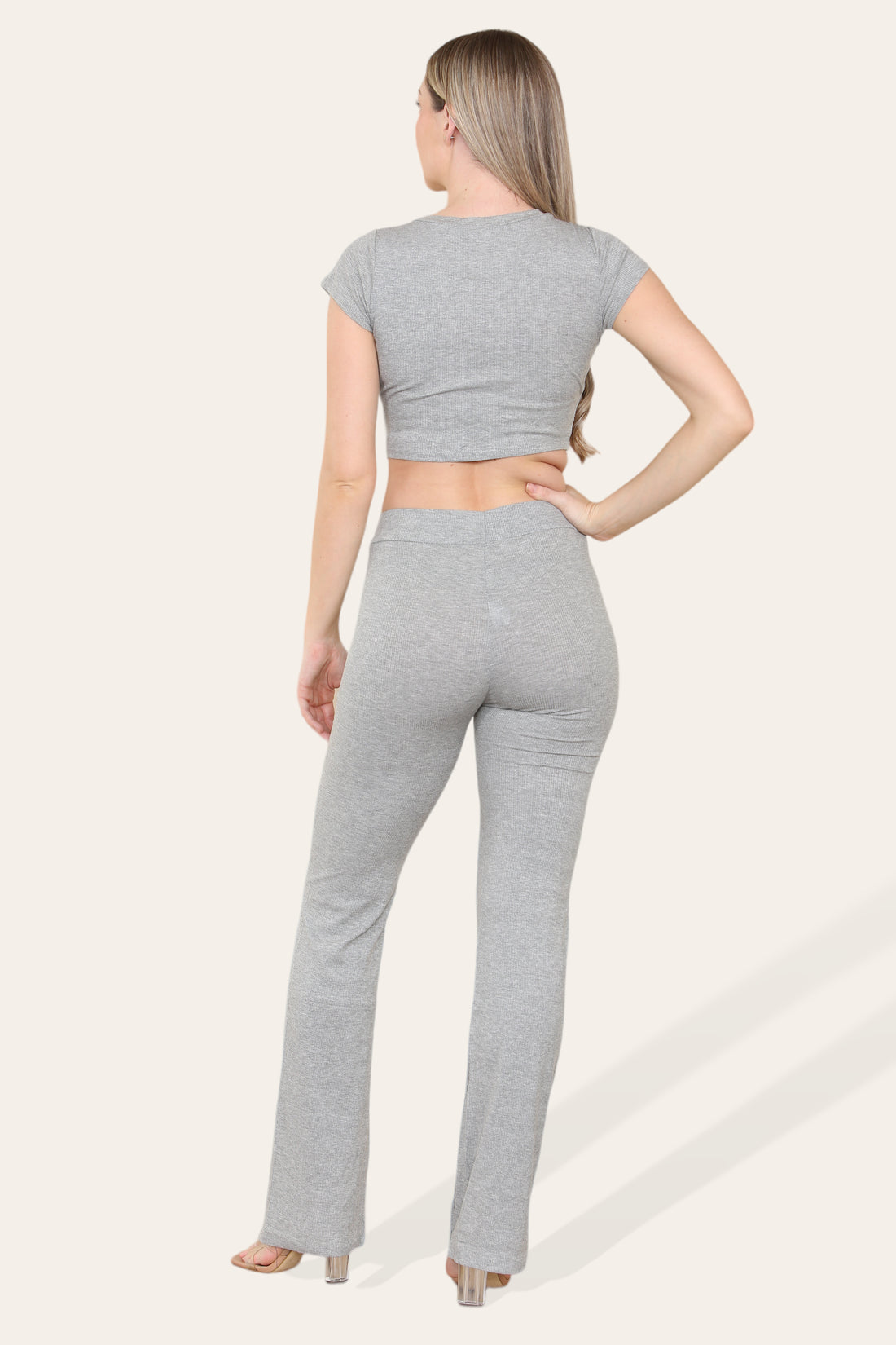 Tie Belt Front Cropped Loungewear Ribbed Trousers Set 🇬🇧