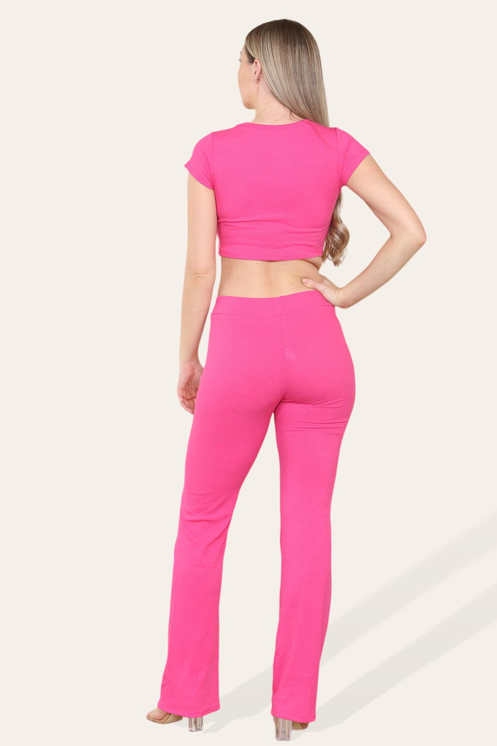Tie Belt Front Cropped Loungewear Ribbed Trousers Set 🇬🇧