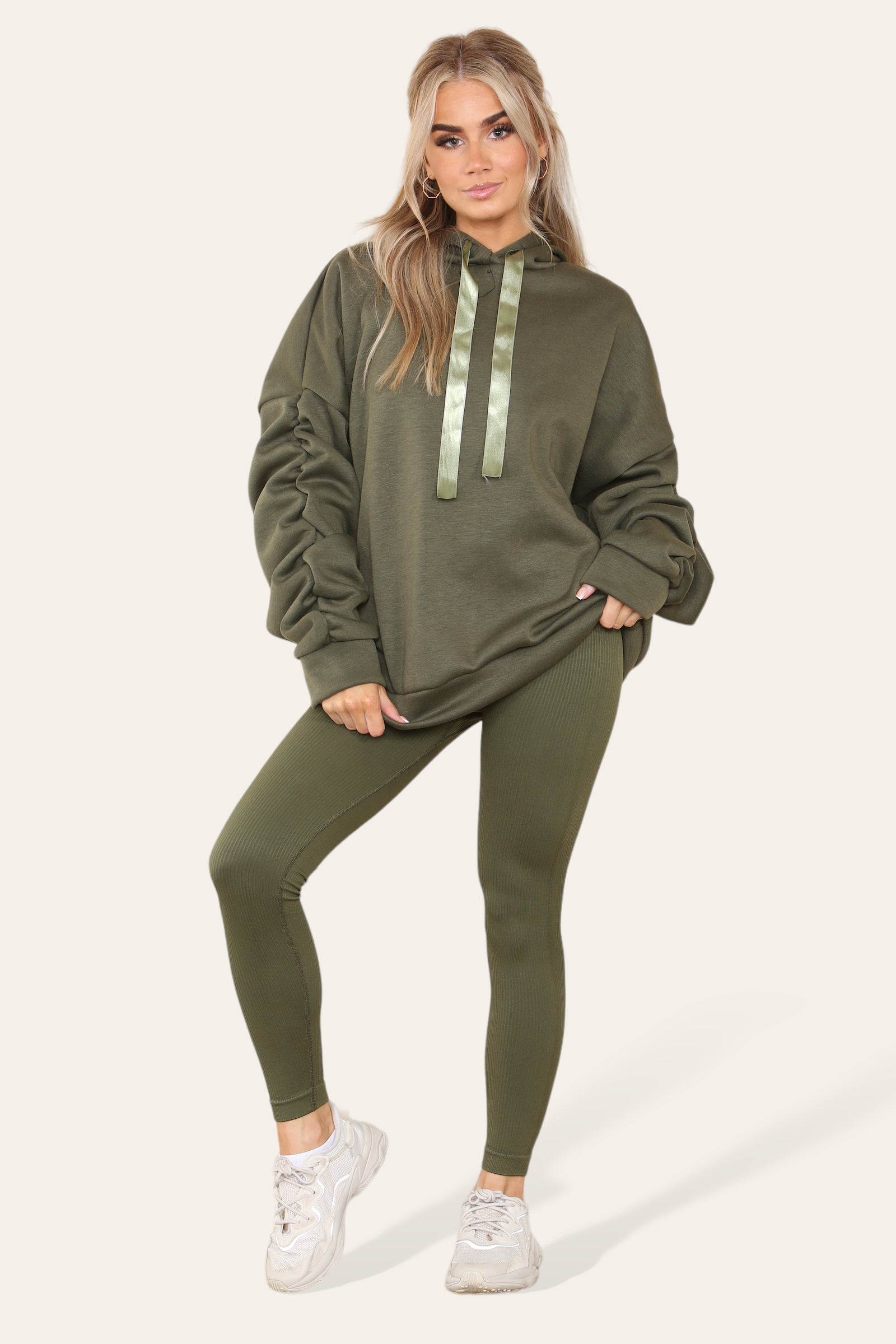 Oversized Ruched Sleeves Hoodie With Satin Ribbon 🇬🇧