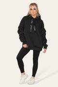 Oversized Ruched Sleeves Hoodie With Satin Ribbon with High Waist High Rise Seamless Ribbed Legging Set 🇬🇧