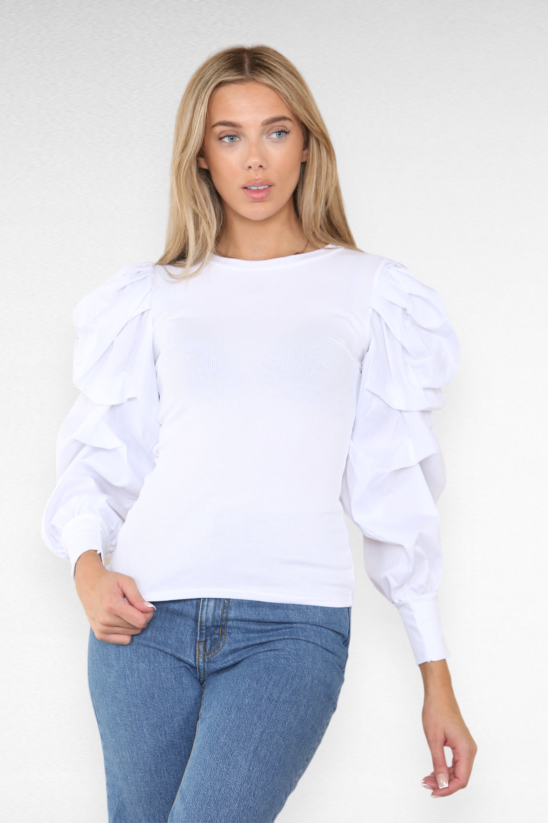 Oversized Puff Sleeves Ribbed Top 🇬🇧