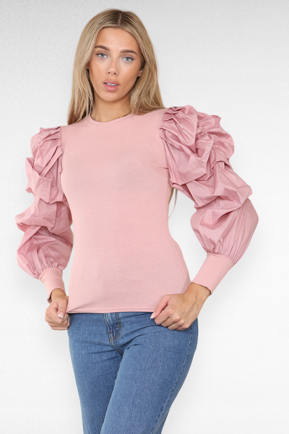 Oversized Puff Sleeves Ribbed Top 🇬🇧