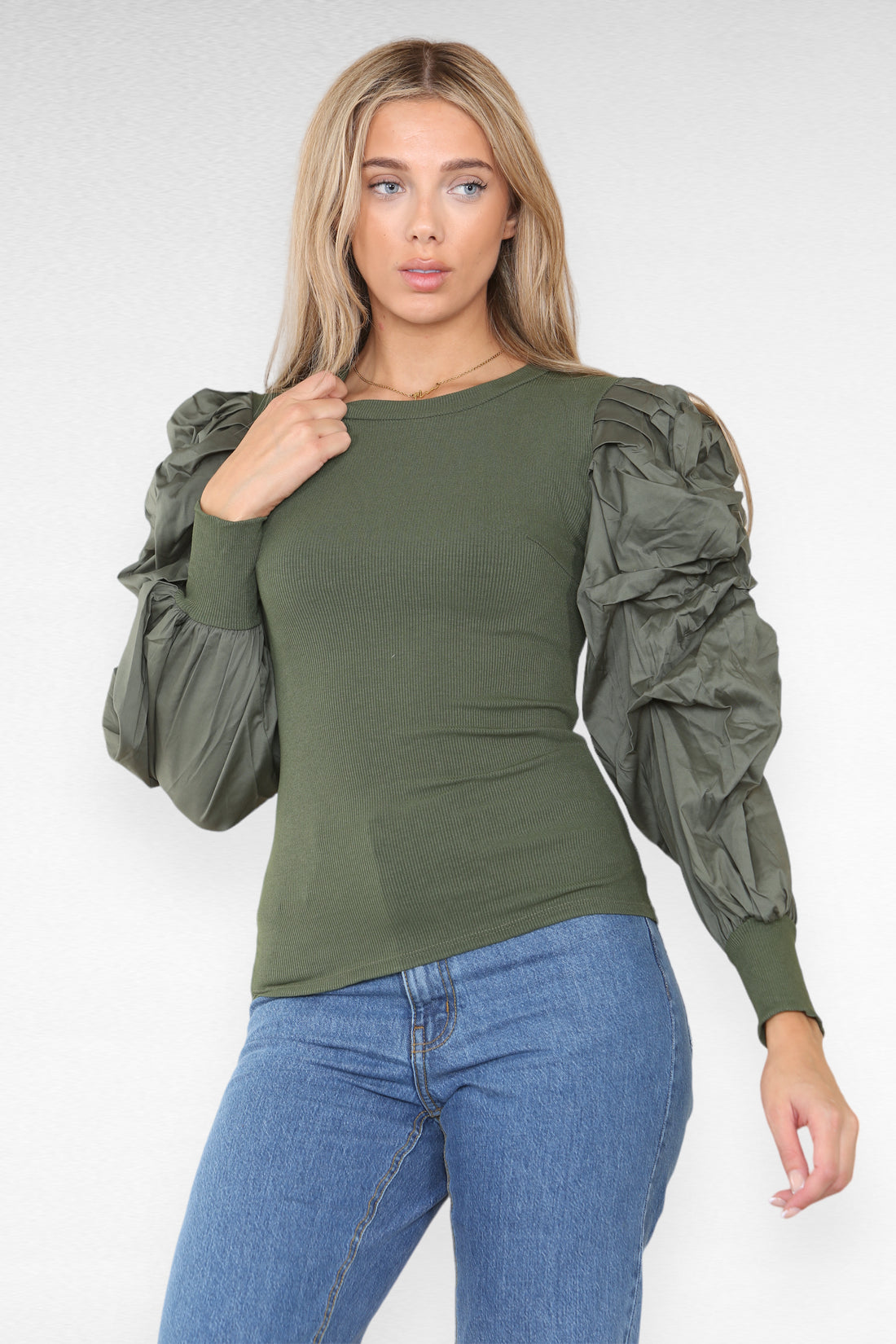 Oversized Puff Sleeves Ribbed Top 🇬🇧