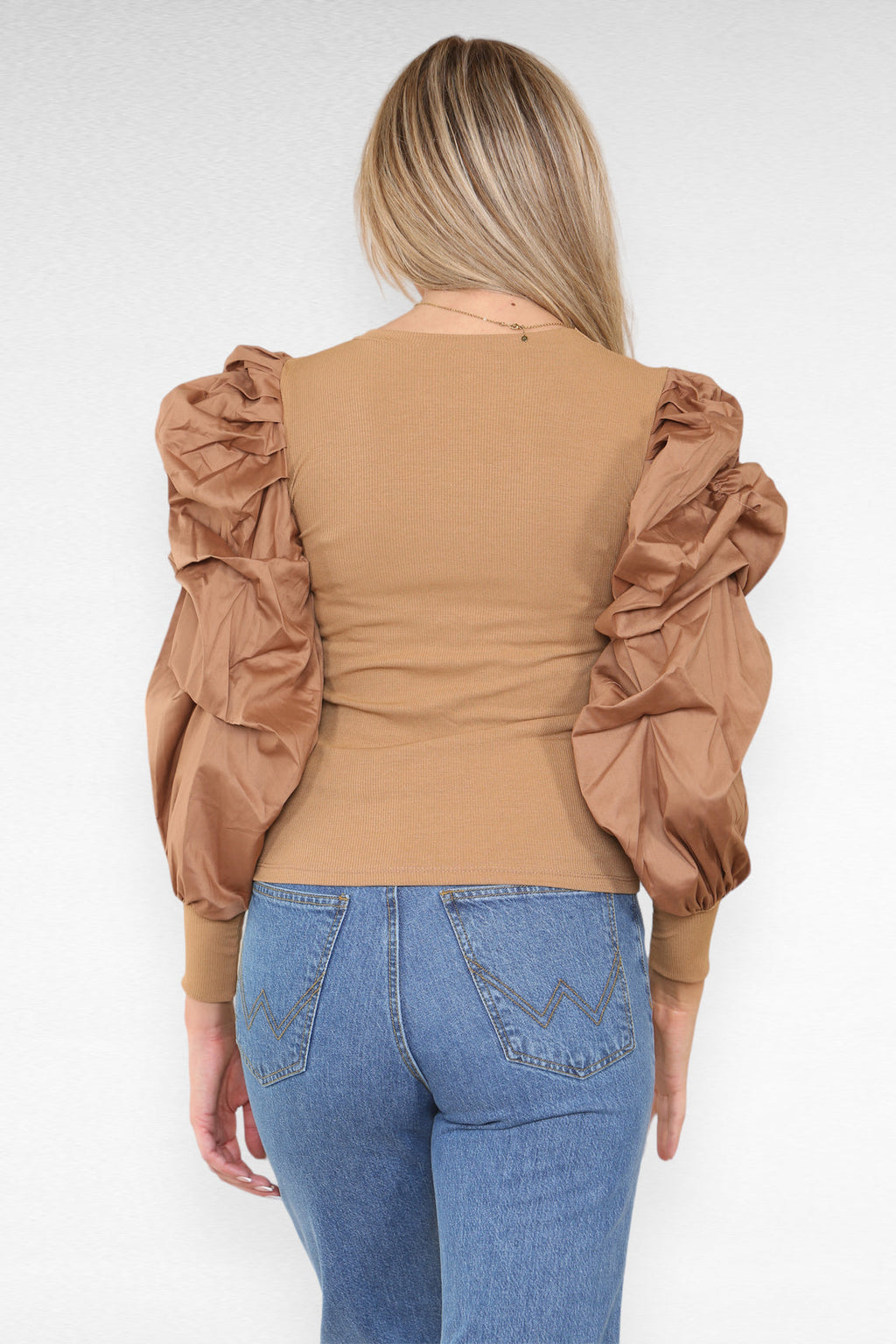 Oversized Puff Sleeves Ribbed Top 🇬🇧