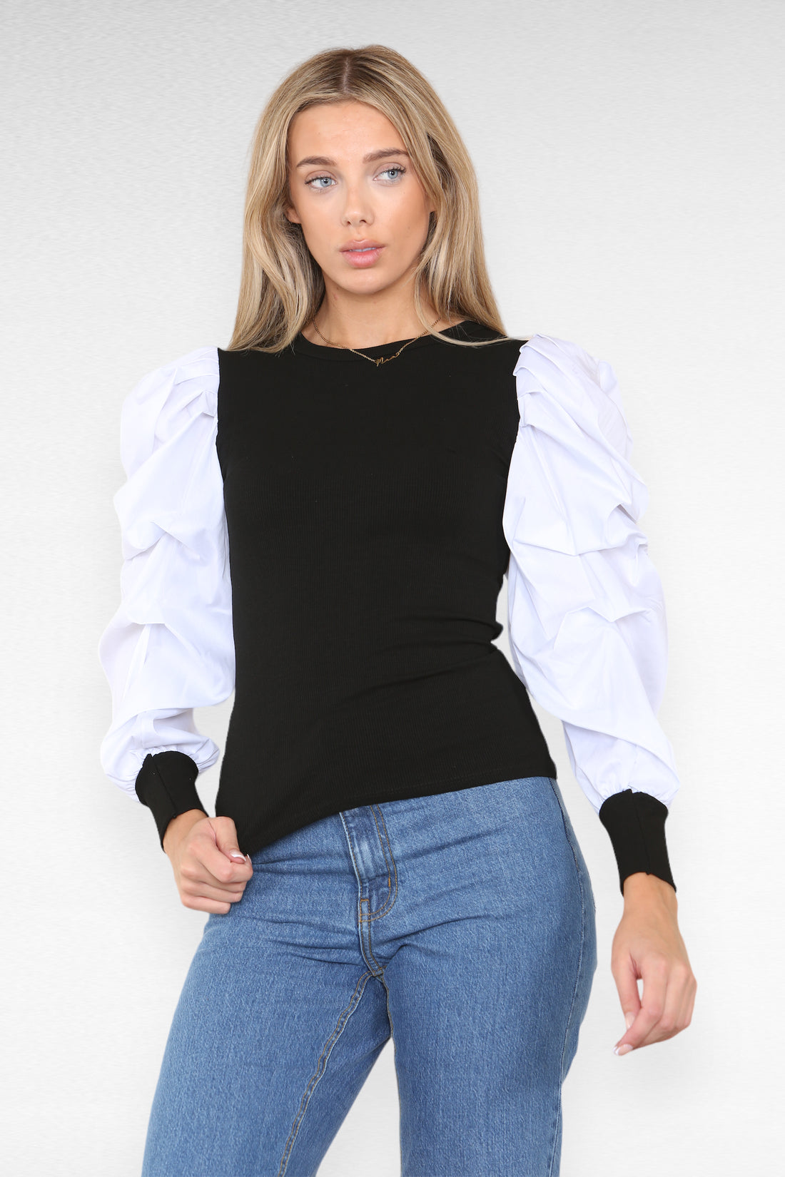 Oversized Puff Sleeves Ribbed Top 🇬🇧