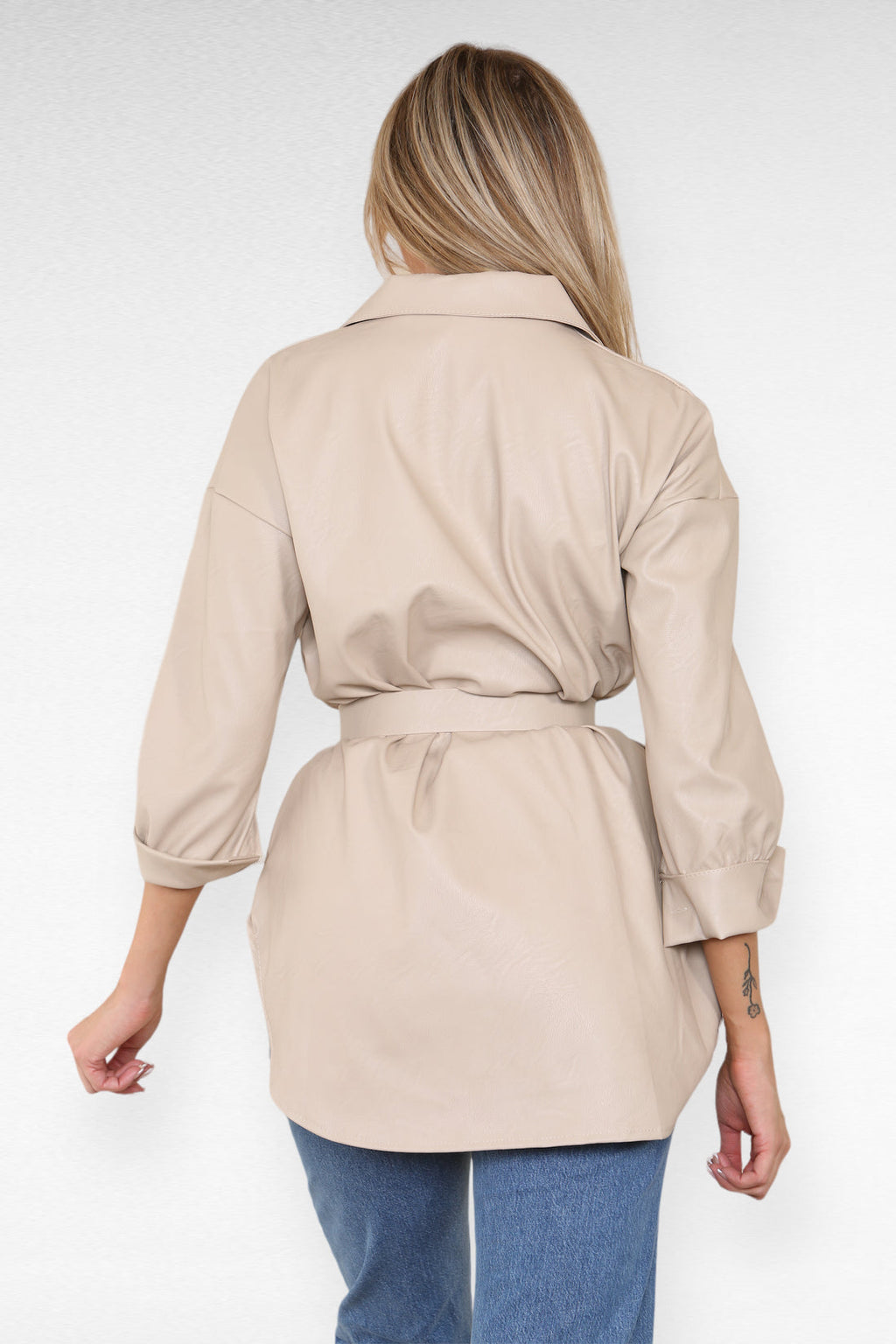 PU Faux Leather Belted Wet Look Shirt Dress 🇬🇧