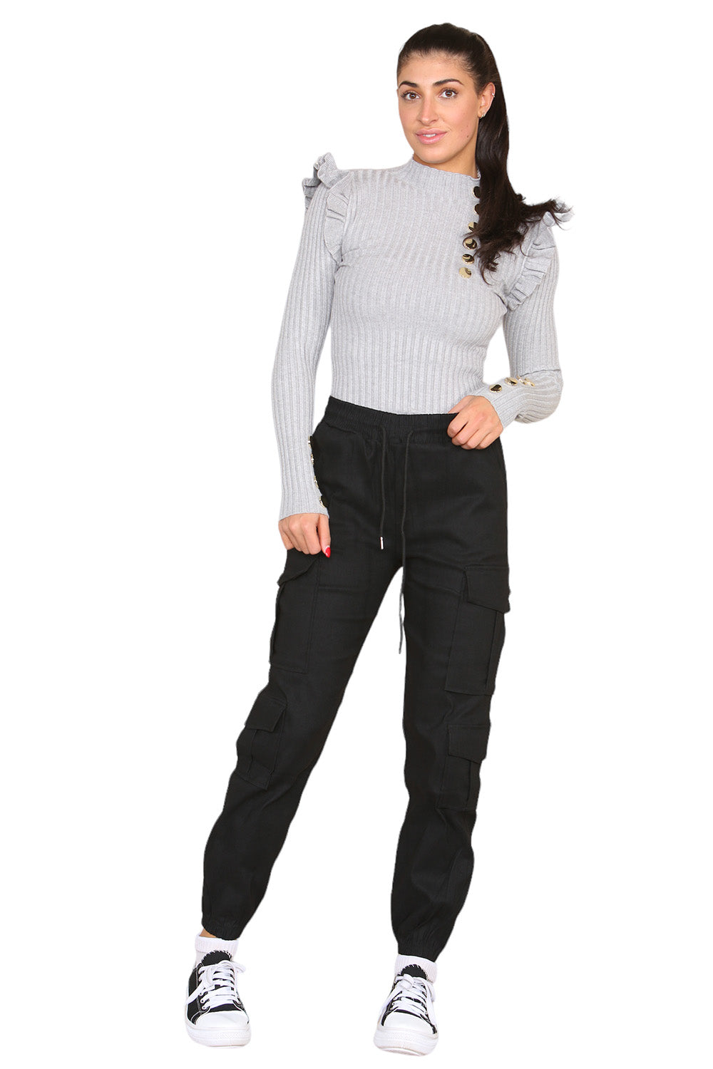 Cargo Pockets Pants Women High Waist Cropped Slim Fit Trouser 🇬🇧