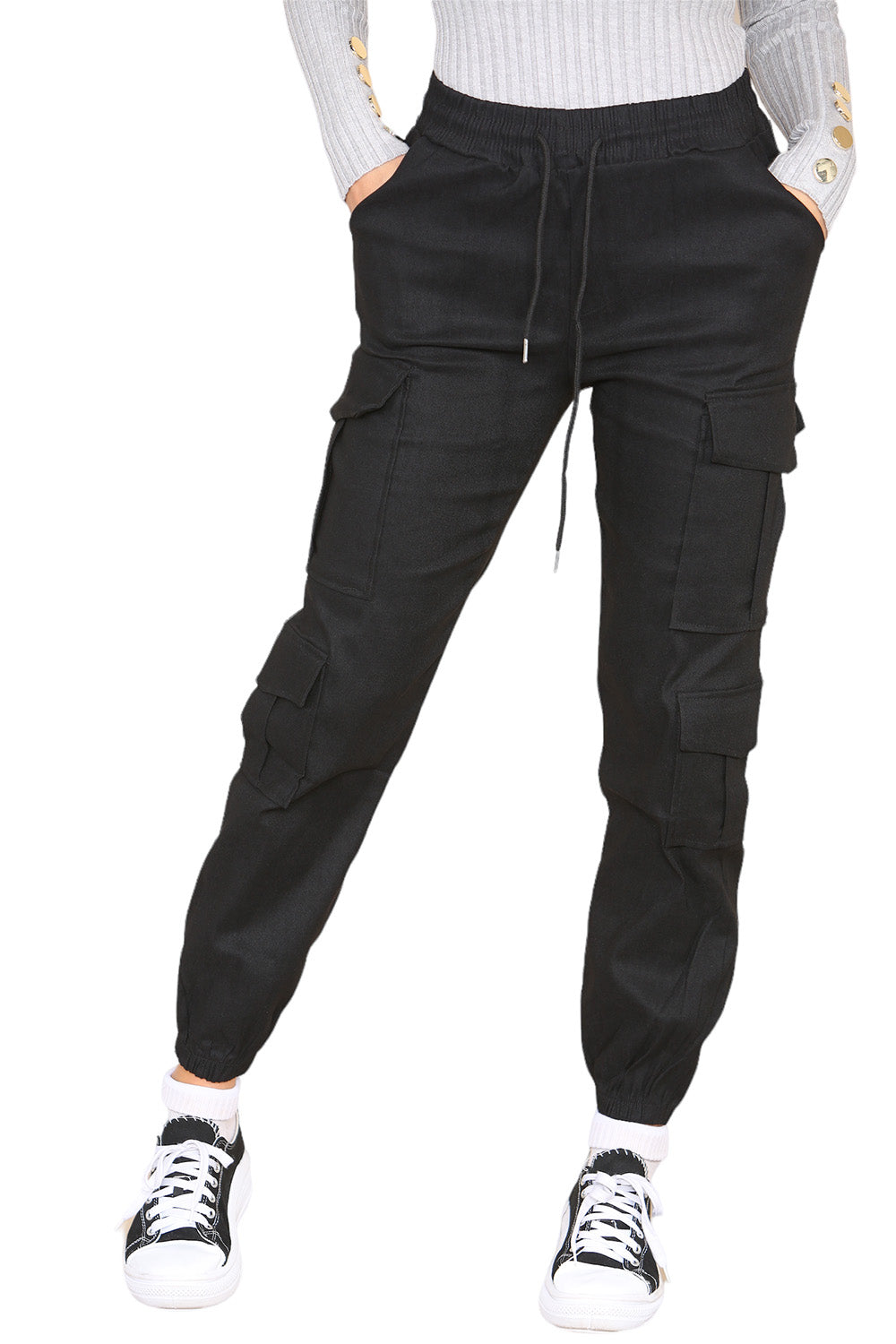 Cargo Pockets Pants Women High Waist Cropped Slim Fit Trouser 🇬🇧
