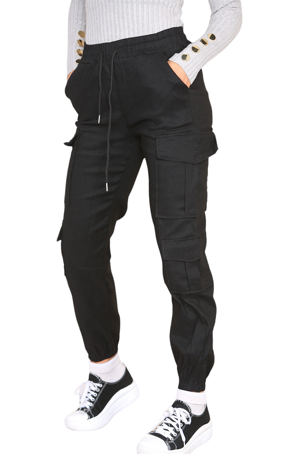 Cargo Pockets Pants Women High Waist Cropped Slim Fit Trouser 🇬🇧