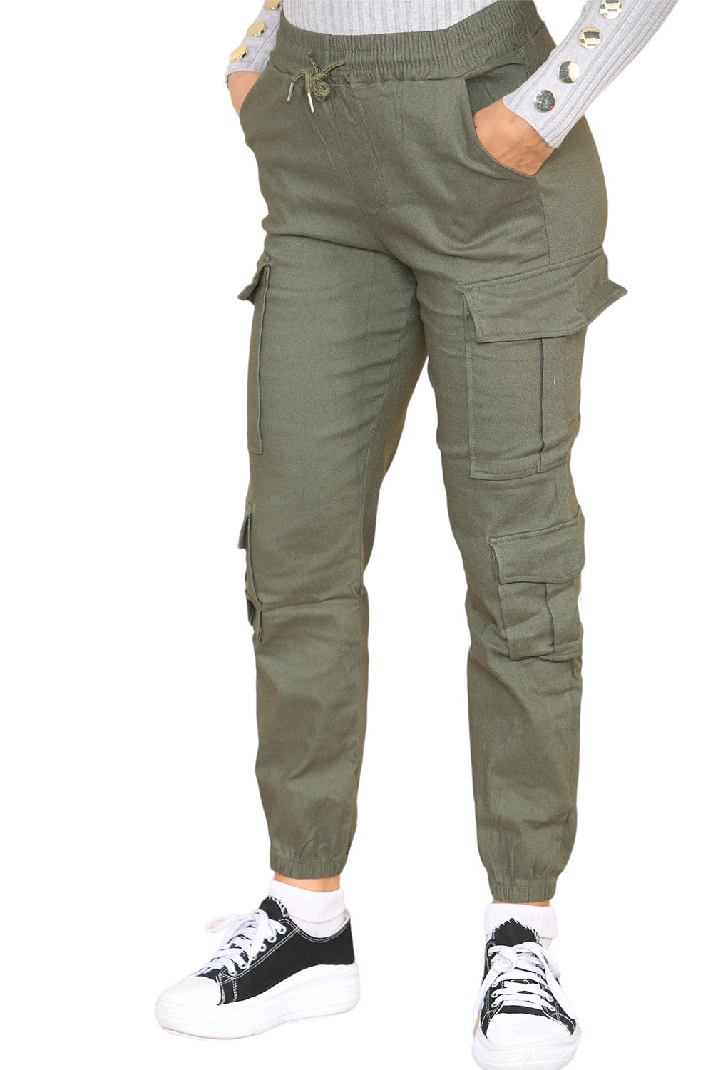 Cargo Pockets Pants Women High Waist Cropped Slim Fit Trouser 🇬🇧