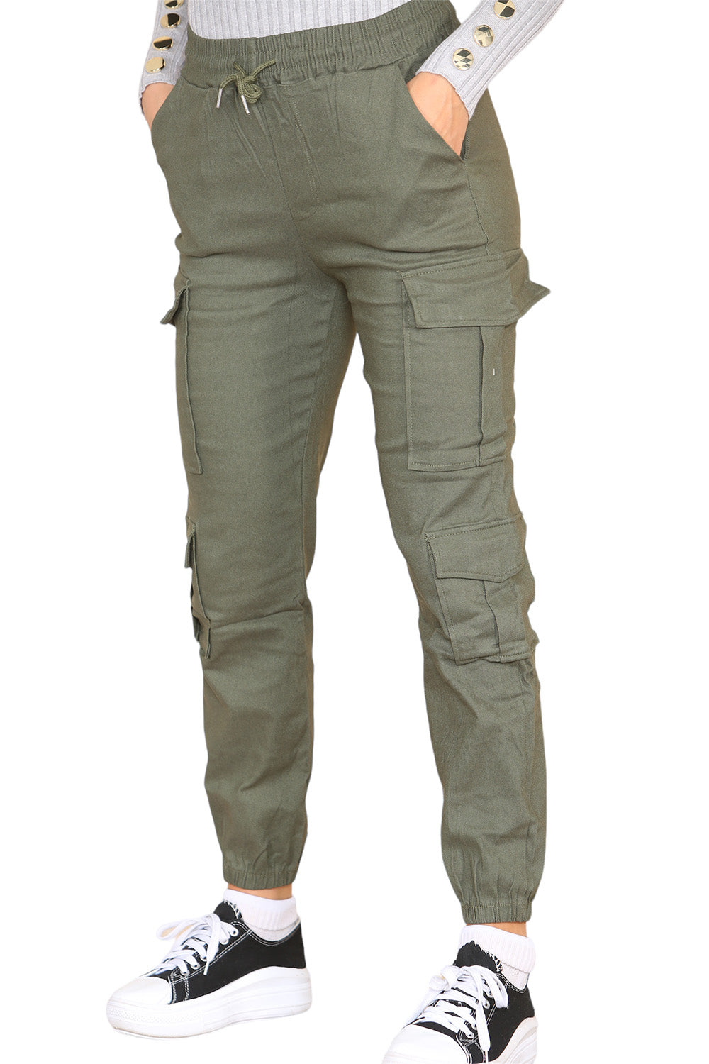 Cargo Pockets Pants Women High Waist Cropped Slim Fit Trouser 🇬🇧