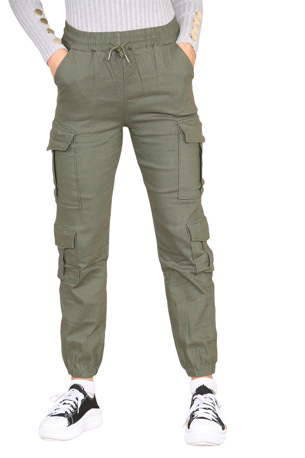 Cargo Pockets Pants Women High Waist Cropped Slim Fit Trouser 🇬🇧