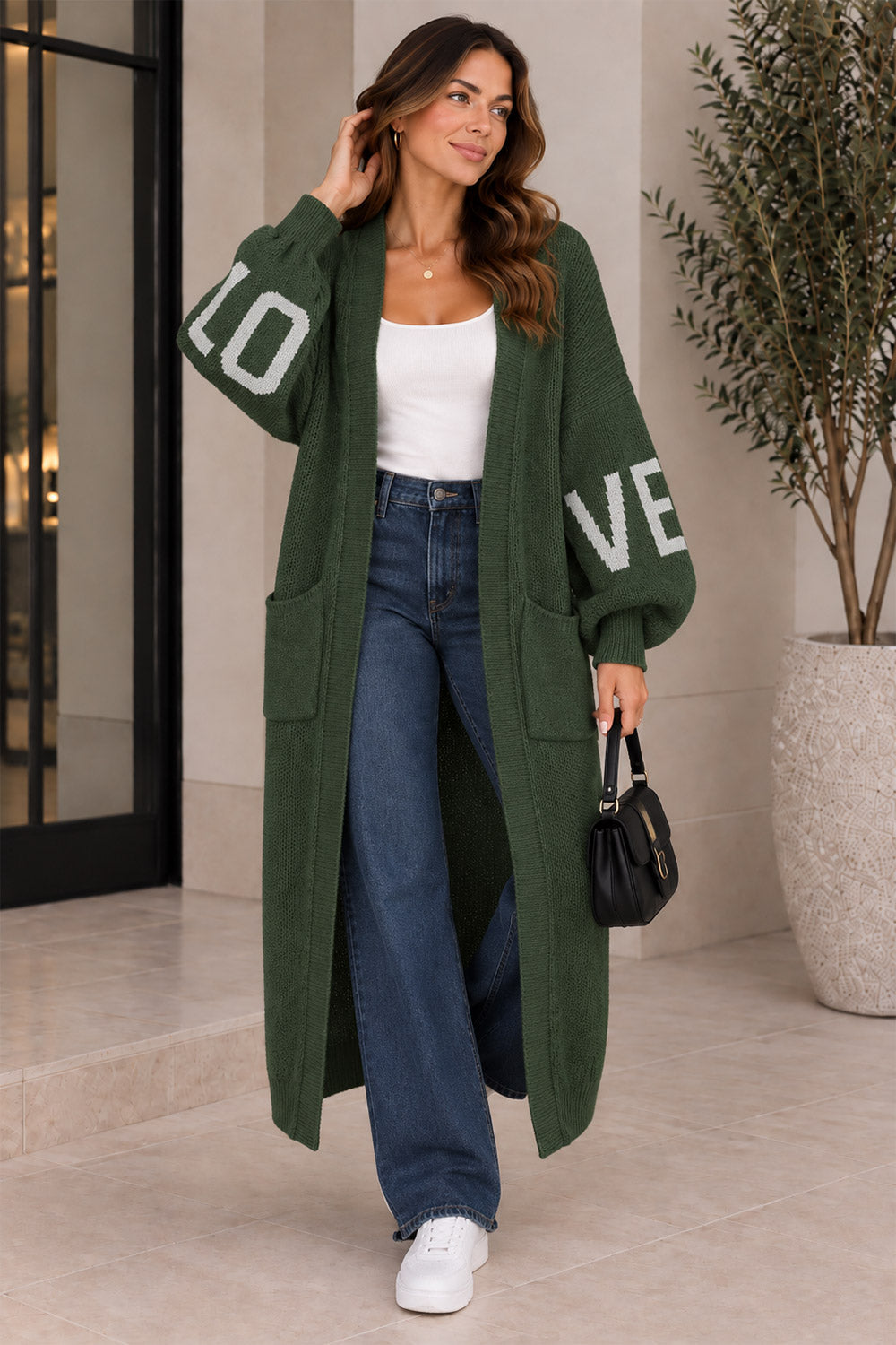 Ladies Love Print Balloon Sleeve Knit Cardigan 🇬🇧