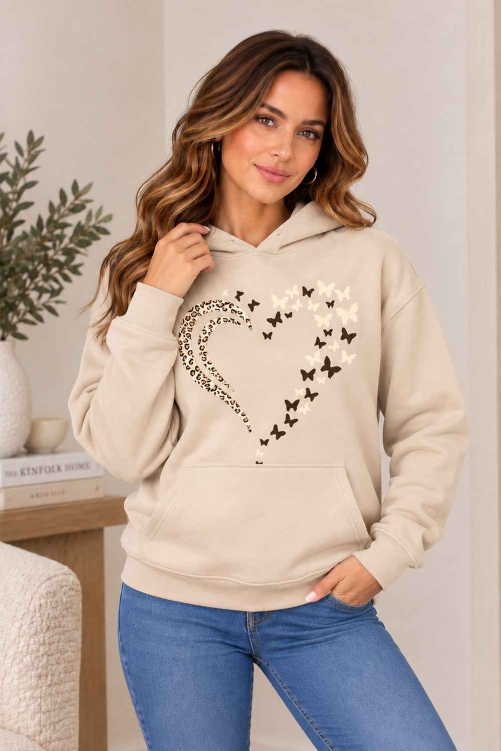 Ladies Leopard Heart Butterfly Print Oversize Hoodie Sweatshirt 🇬🇧