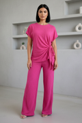 Ladies Womens Popcorn Short Sleeve Tie Side Knot Co-Ord 2Pcs Set 🇬🇧