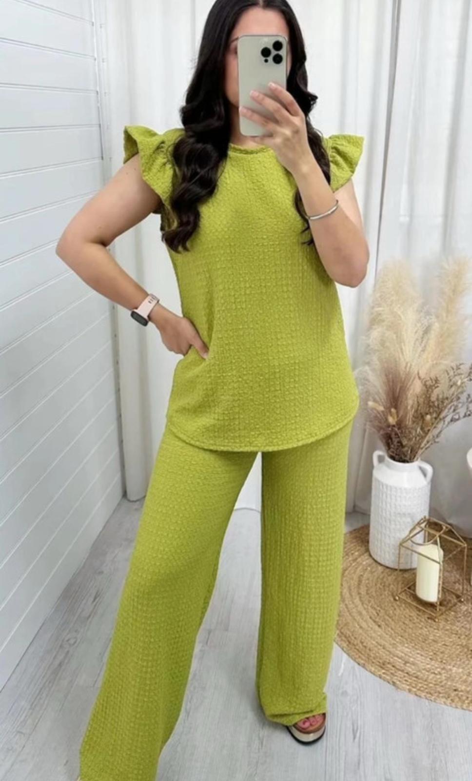 Women's Super Soft Pop Corn Material Frill Short Sleeve Top Trousers 2Pcs Co-Ord Loungewear Set 🇬🇧