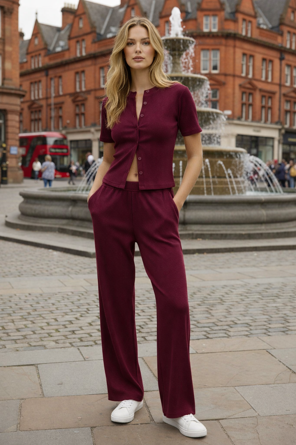 Mae Short Sleeve Rib Button Trouser Suit 🇬🇧