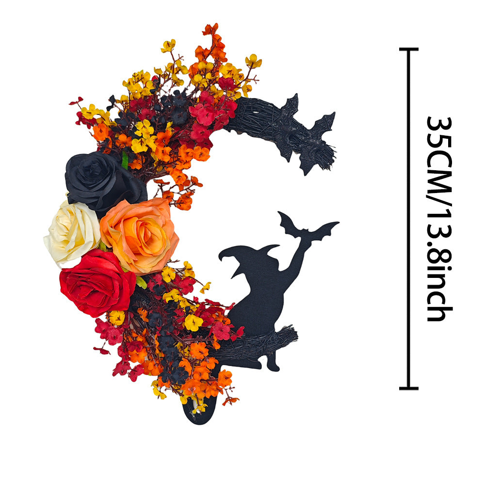 Halloween Wreath Witch Cat Moon Wreath Bat 🇨🇳
