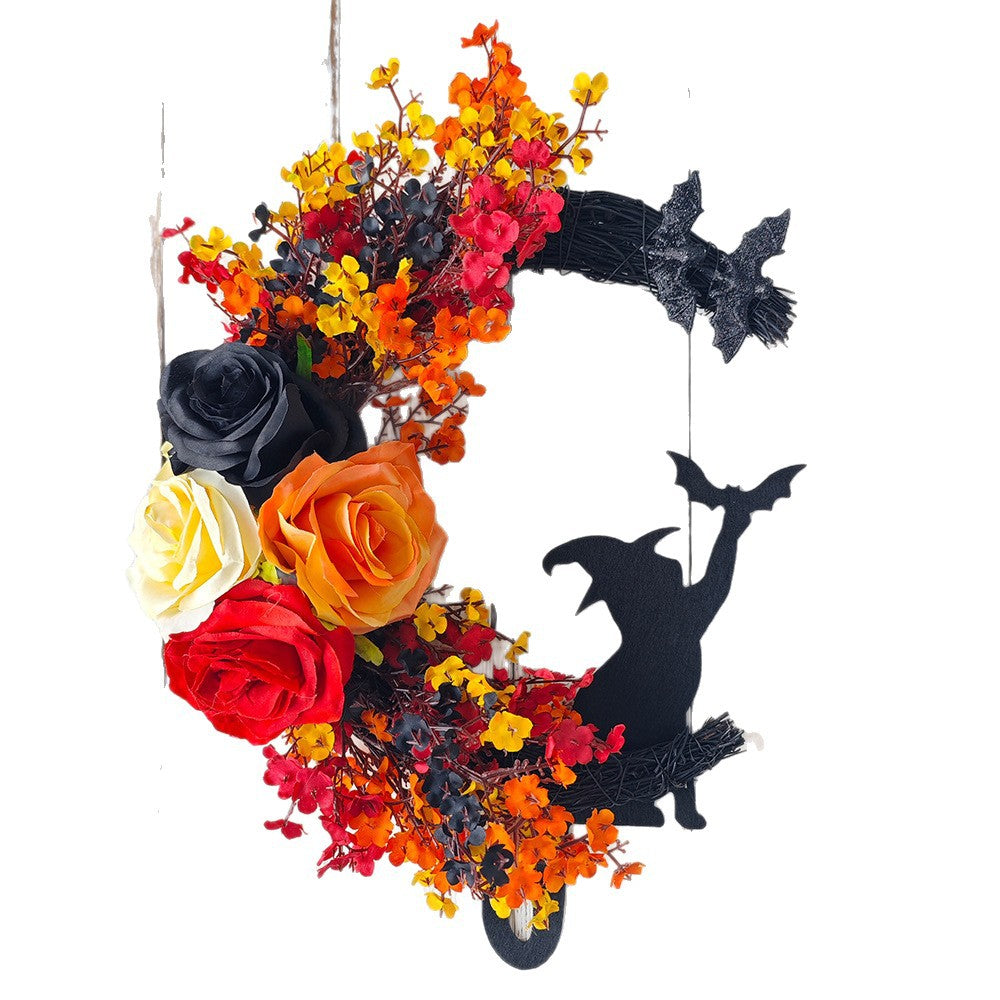 Halloween Wreath Witch Cat Moon Wreath Bat 🇨🇳
