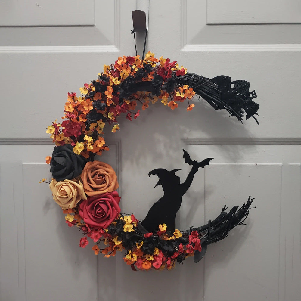 Halloween Wreath Witch Cat Moon Wreath Bat 🇨🇳