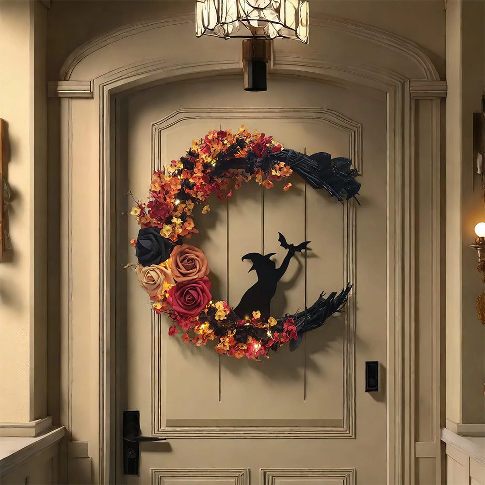 Halloween Wreath Witch Cat Moon Wreath Bat 🇨🇳